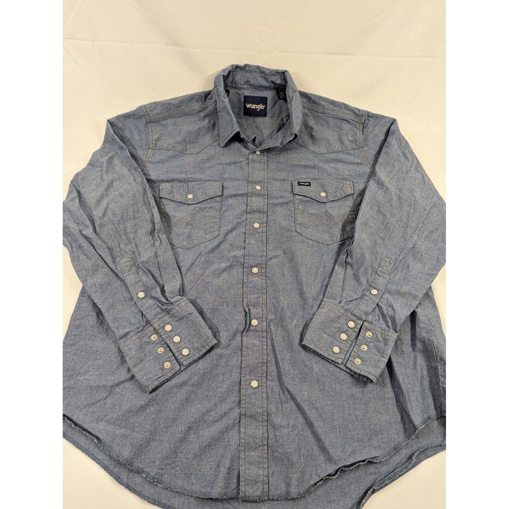 Vintage Wrangler Button Up Shirt Men Medium Pearl Snap‎ Cotton XL Pockets